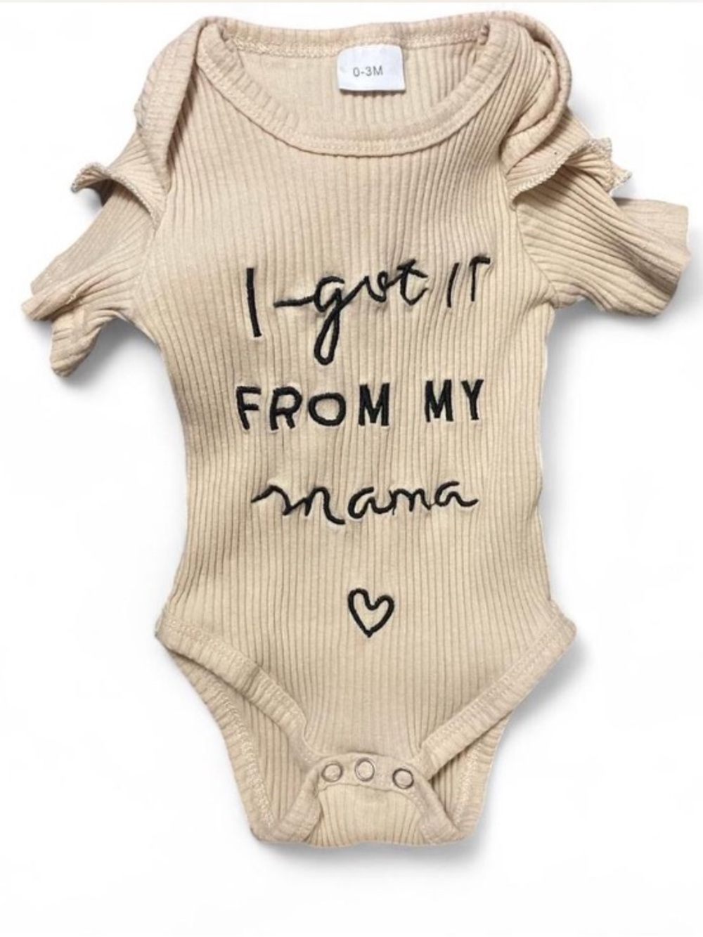 Beige Ribbed Baby One-Piece Bodysuit - 'I Got It From My Mama'